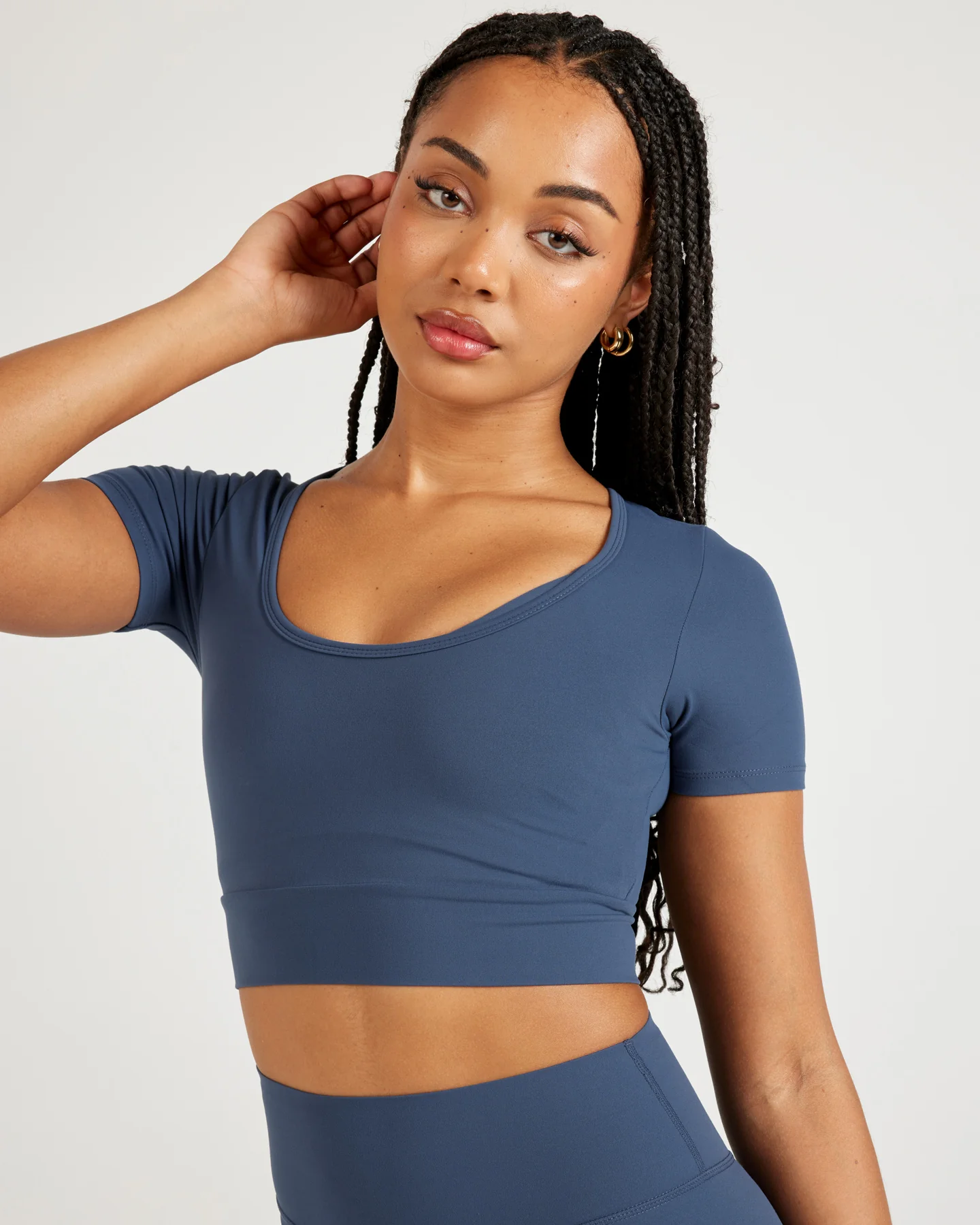 Airey Scoop Crop Tee - Mid Blue - Image 4