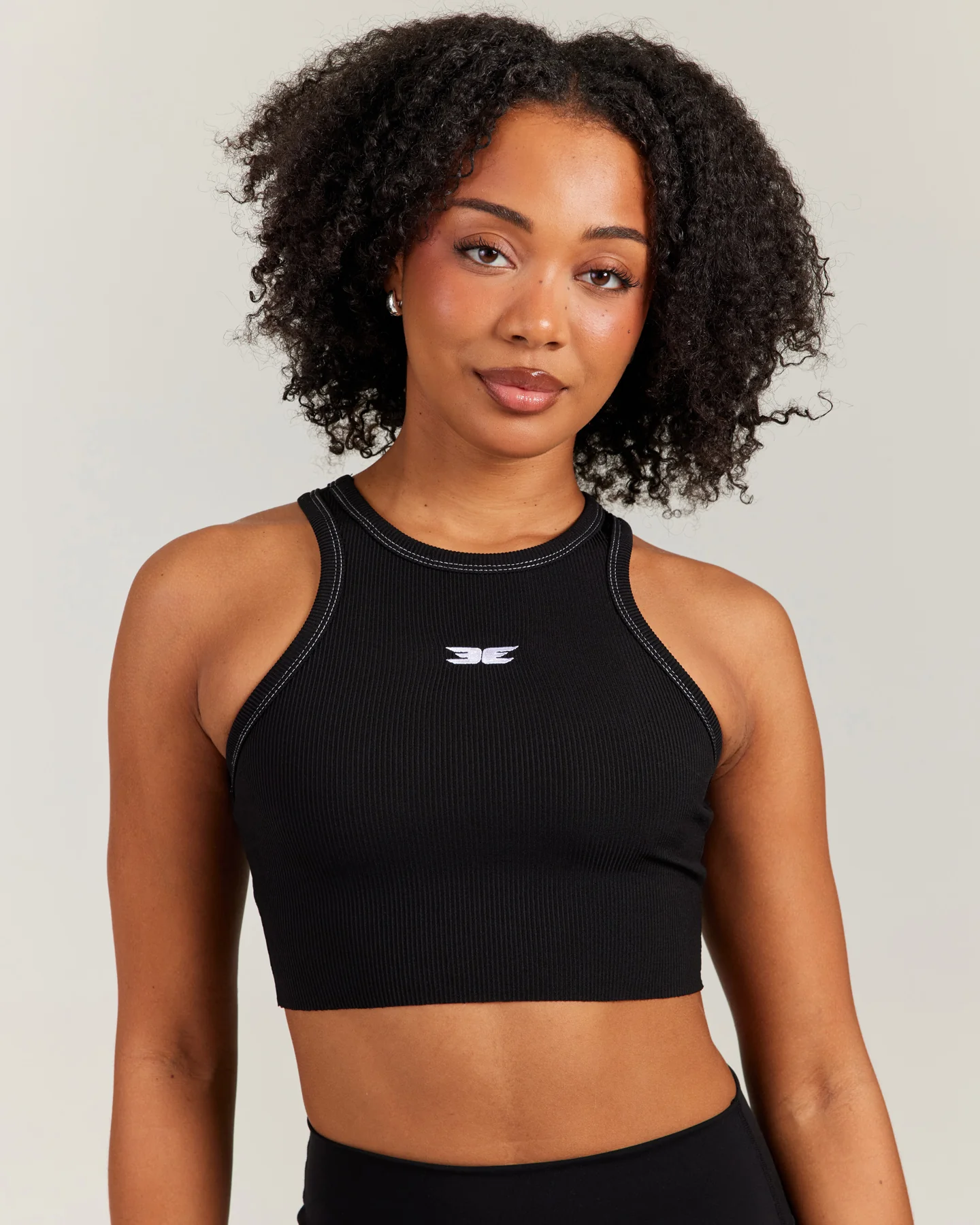 Cropped Ribbed Singlet - Black - Image 4