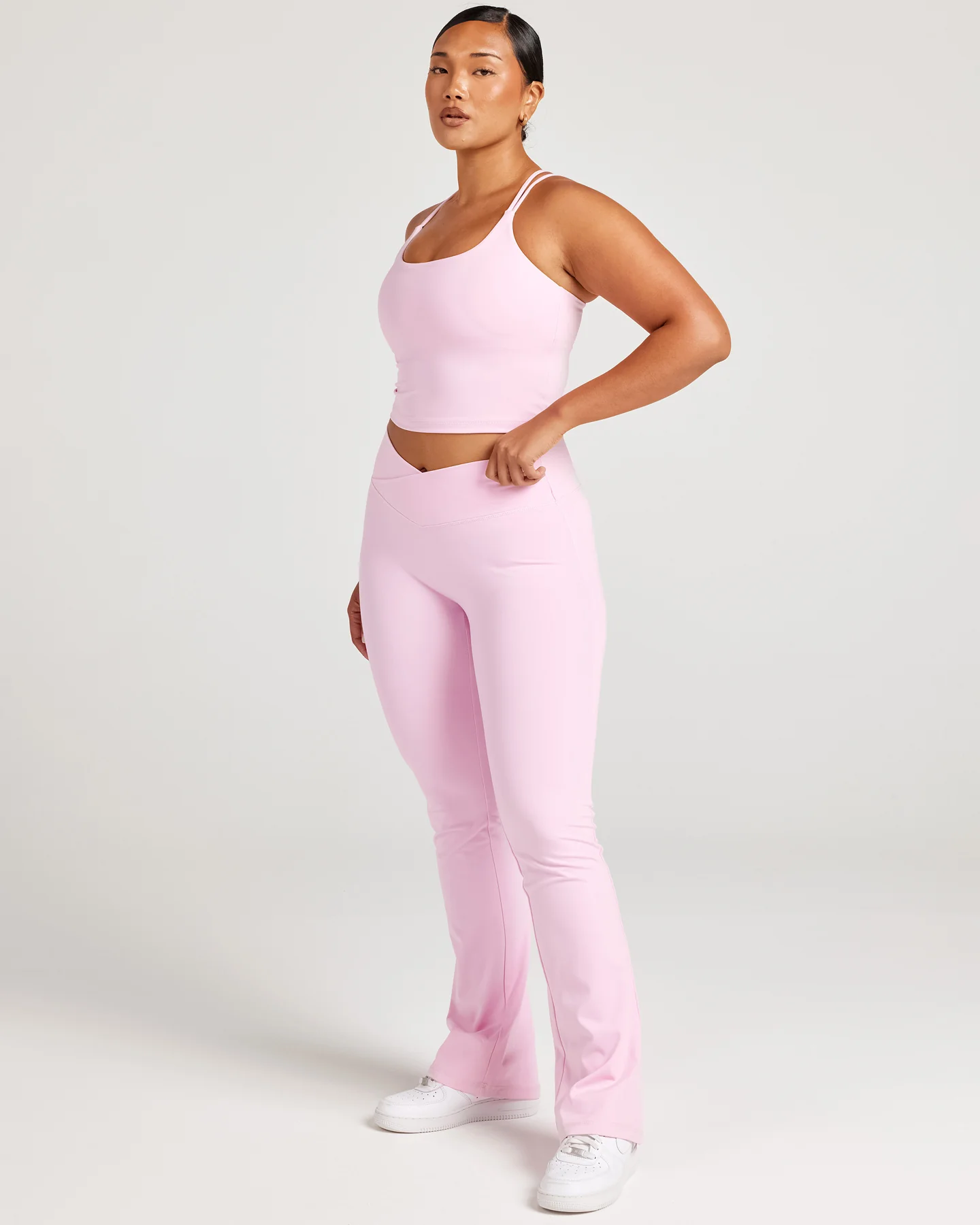 Cross Over Flare Leggings - Candy Pink - Image 5