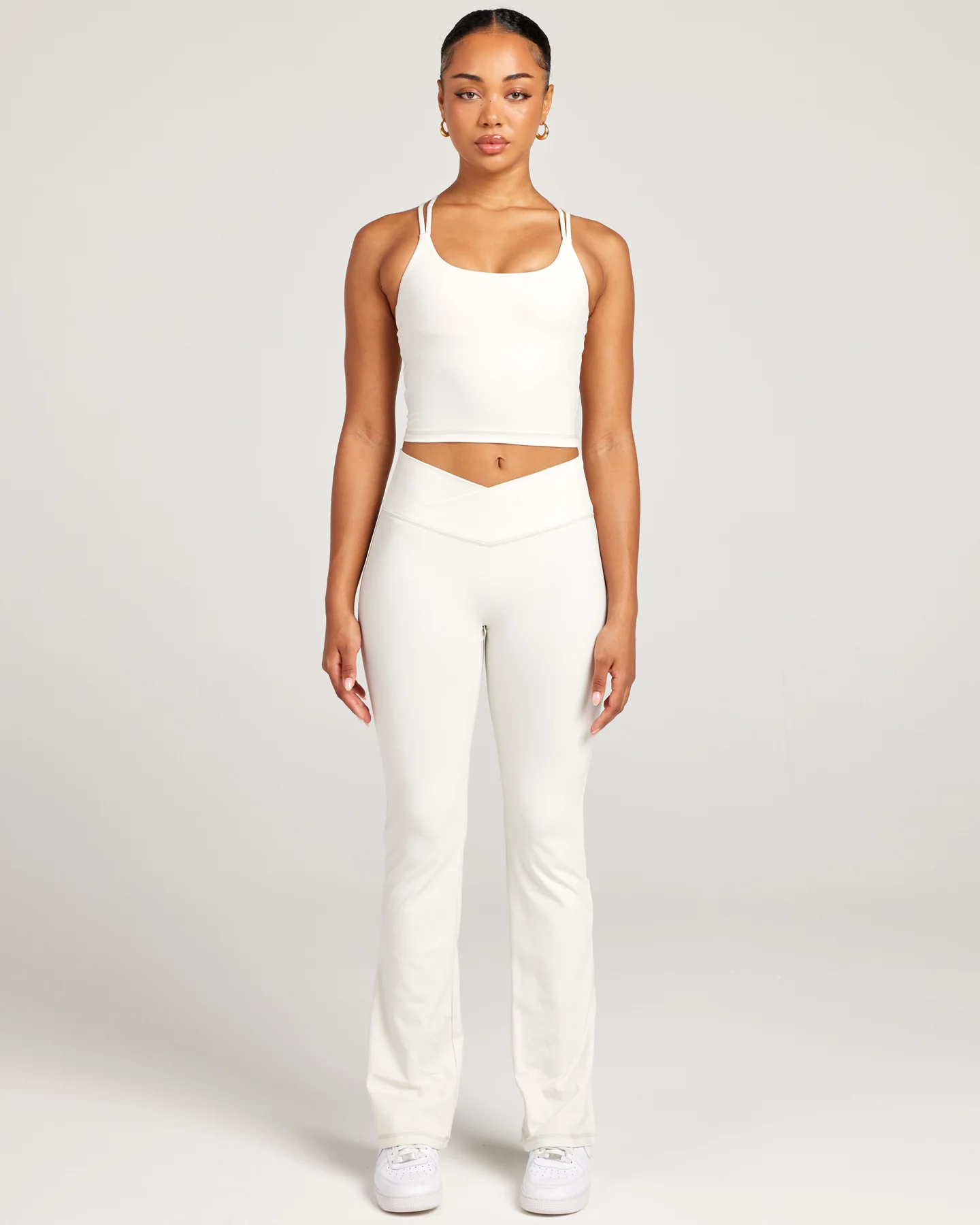 Cross Over Flare Leggings - Vanilla Latte - Image 7
