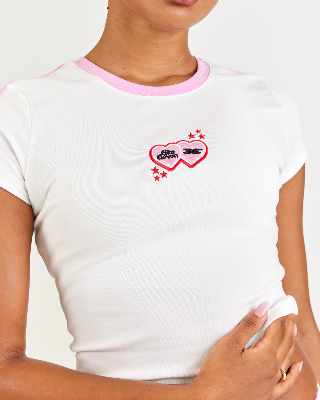 Double Heart Panel Mini Tee - White / Pink - Image 4