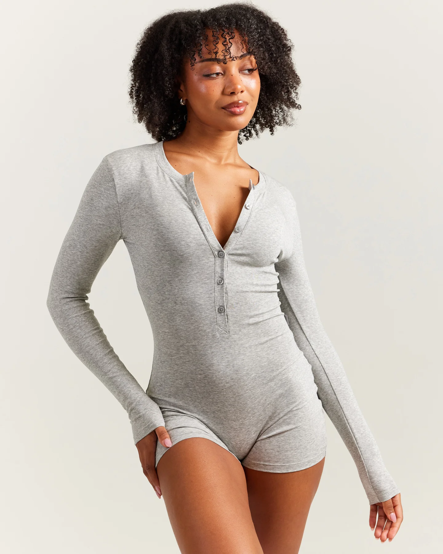 EE Lounge Button Up Unitard - Heather Grey