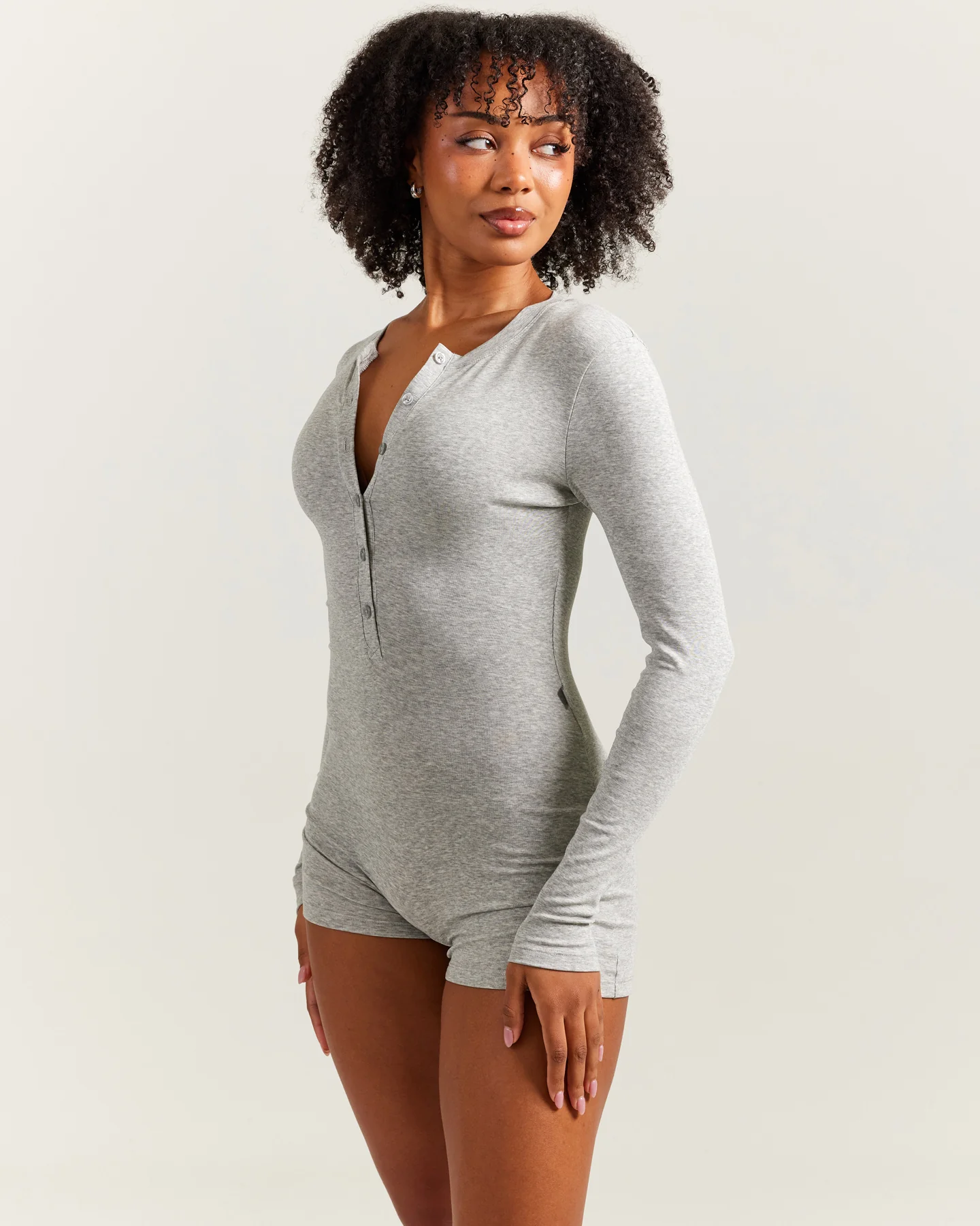 EE Lounge Button Up Unitard - Heather Grey - Image 2