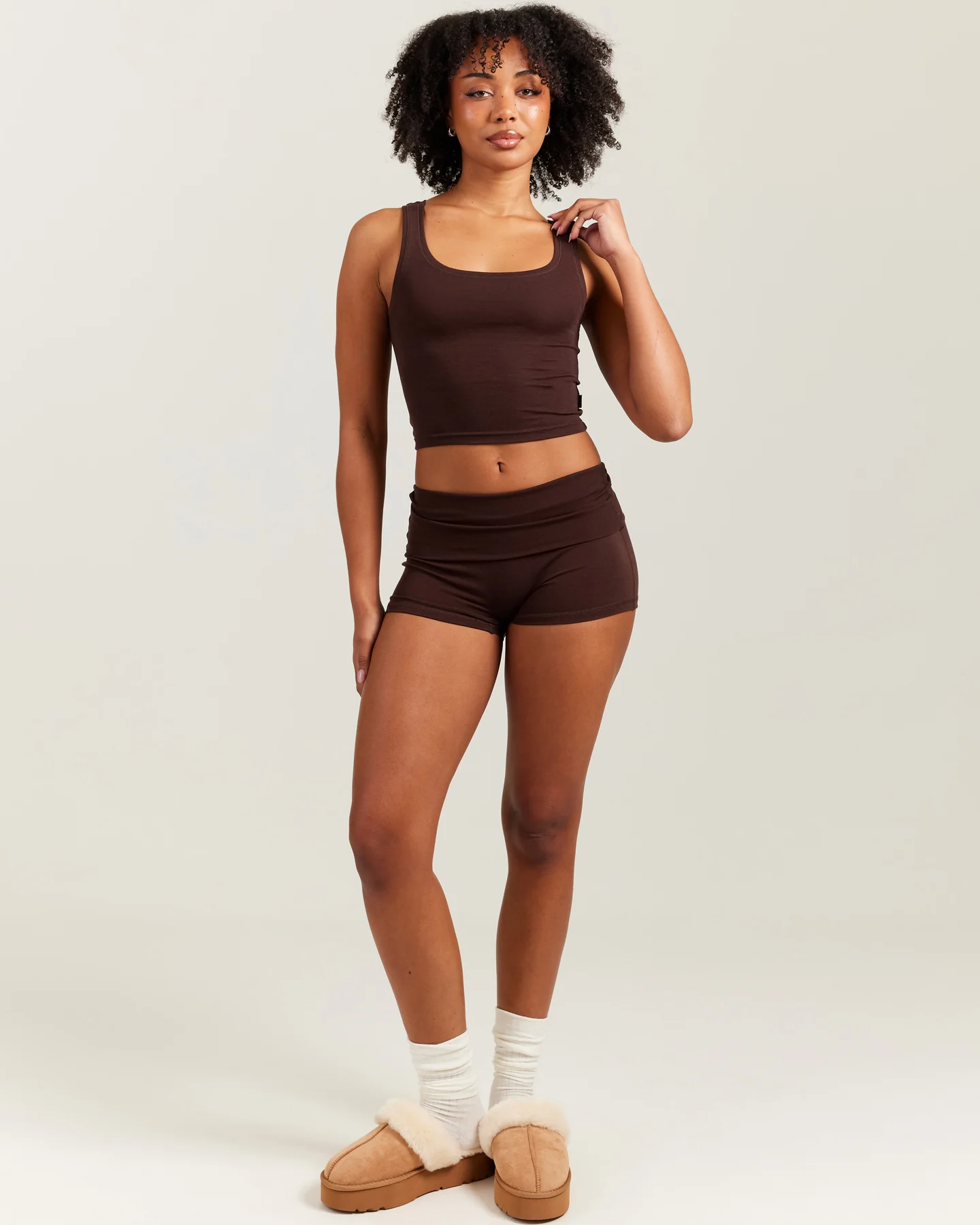 EE Lounge Fold Over Shorts - Espresso - Image 2