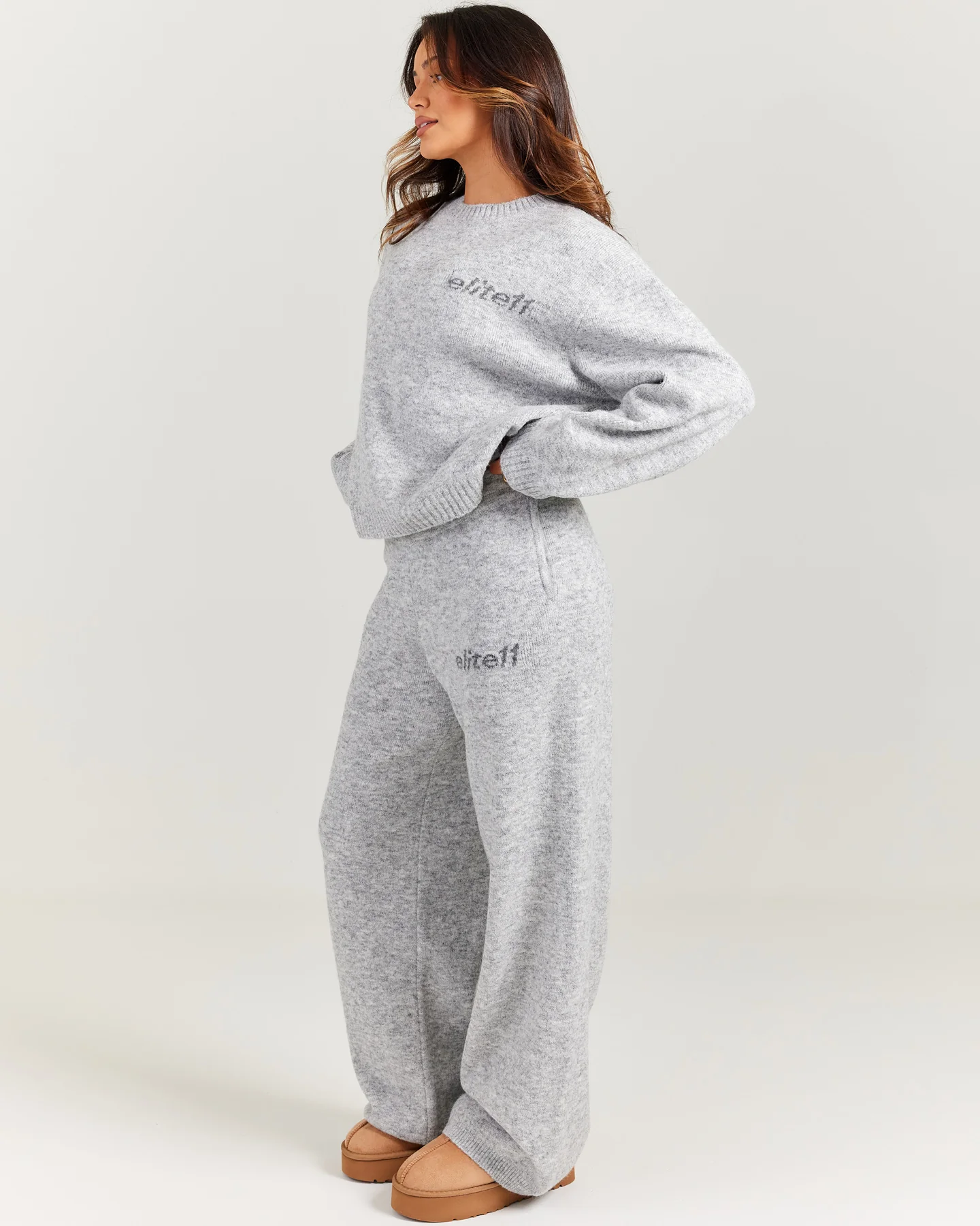 Elite 11 Knitted Wide Leg Pants - Grey Marle - Image 5