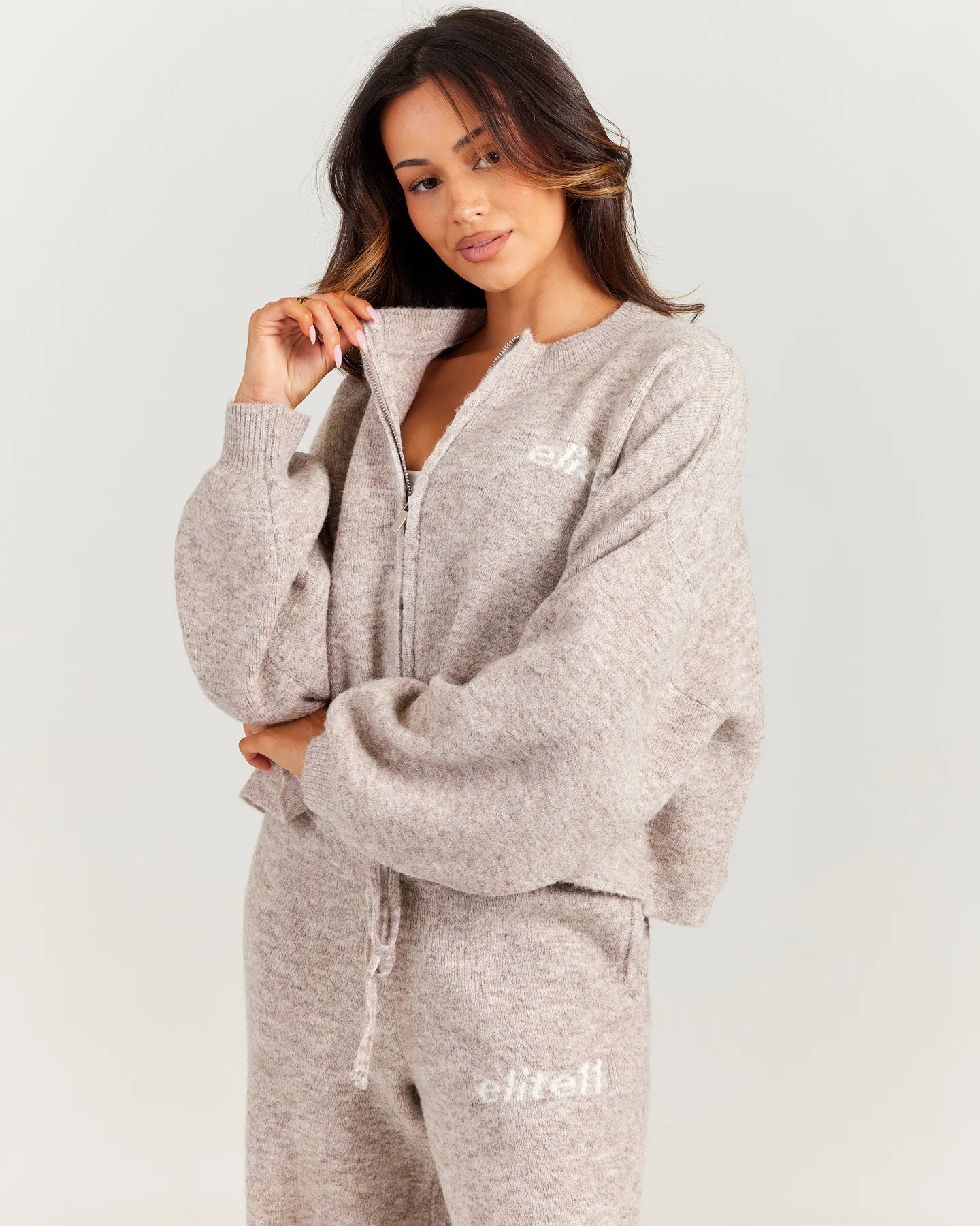 Elite 11 Knitted Zip Through - Taupe - Image 6