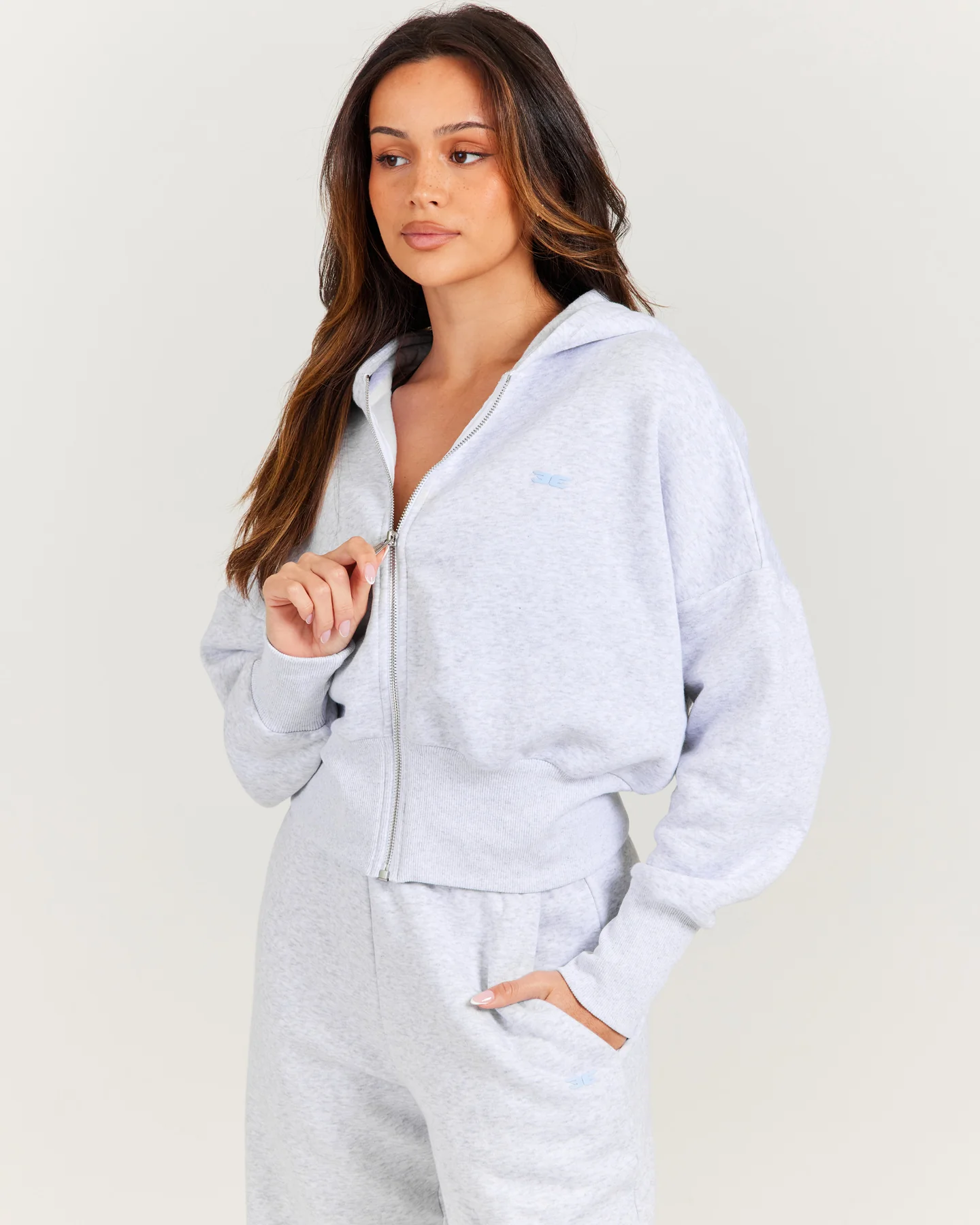 Omni Zip Through Hoodie - Grey Marle/Light Blue - Image 3