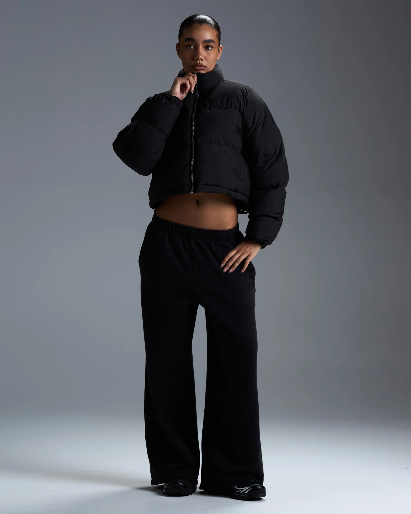 Premium Cropped Puffer Jacket - Black - Image 8