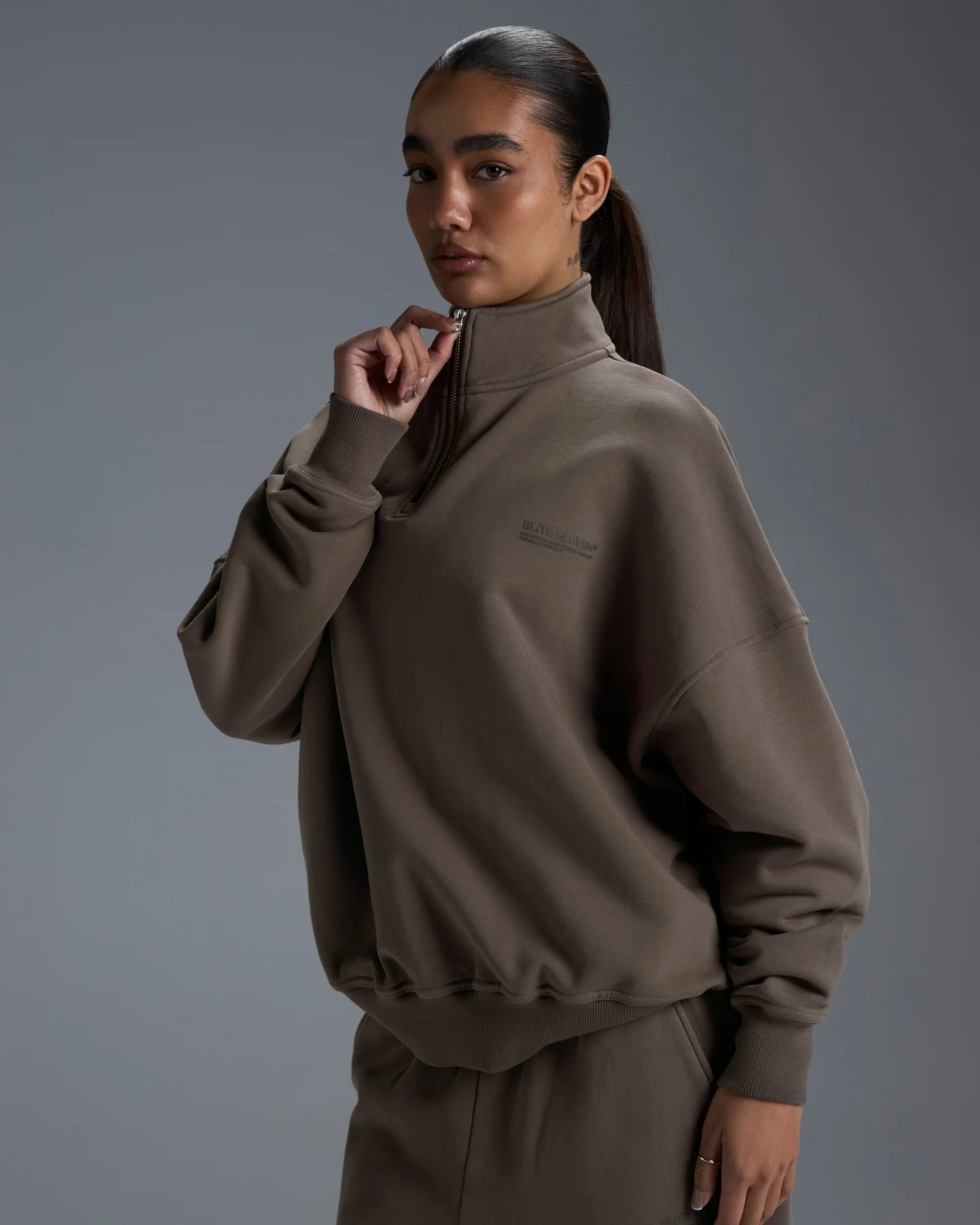 Premium Heavyweight Unisex 1/4 Zip - Dark Taupe - Image 11