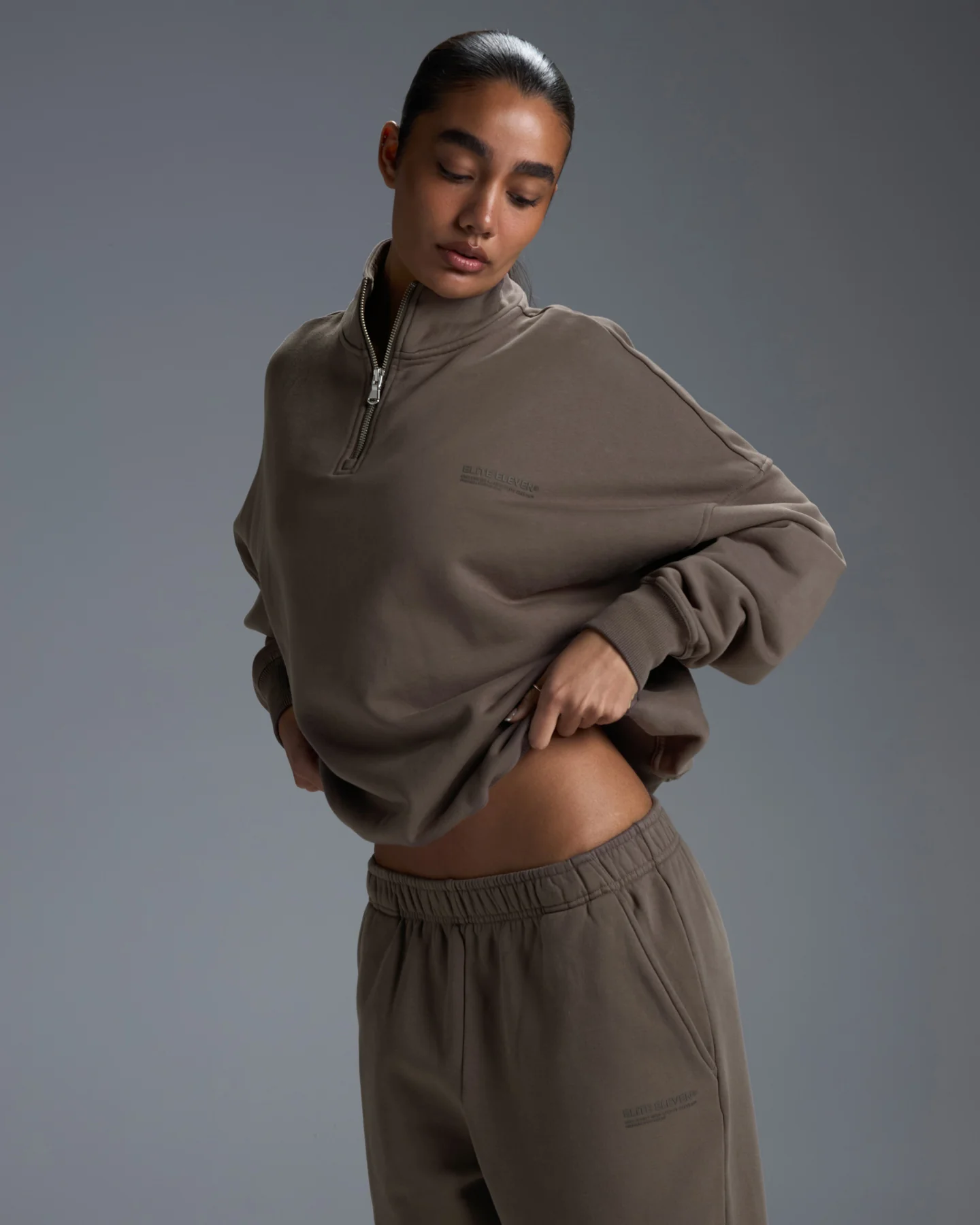 Premium Heavyweight Unisex 1/4 Zip - Dark Taupe - Image 5