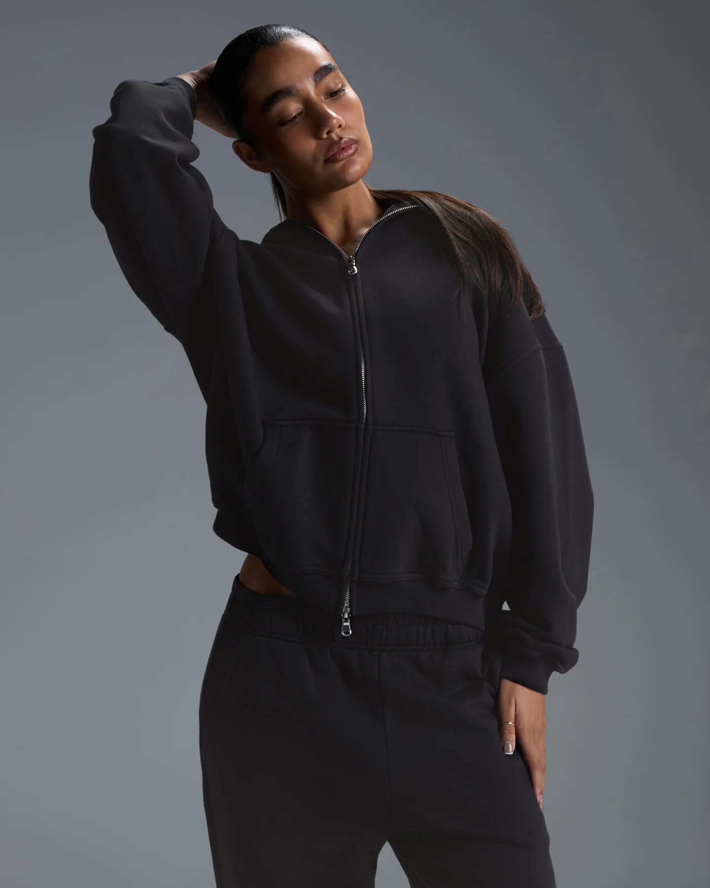 Premium Heavyweight Unisex Zip Through - Black - Image 3