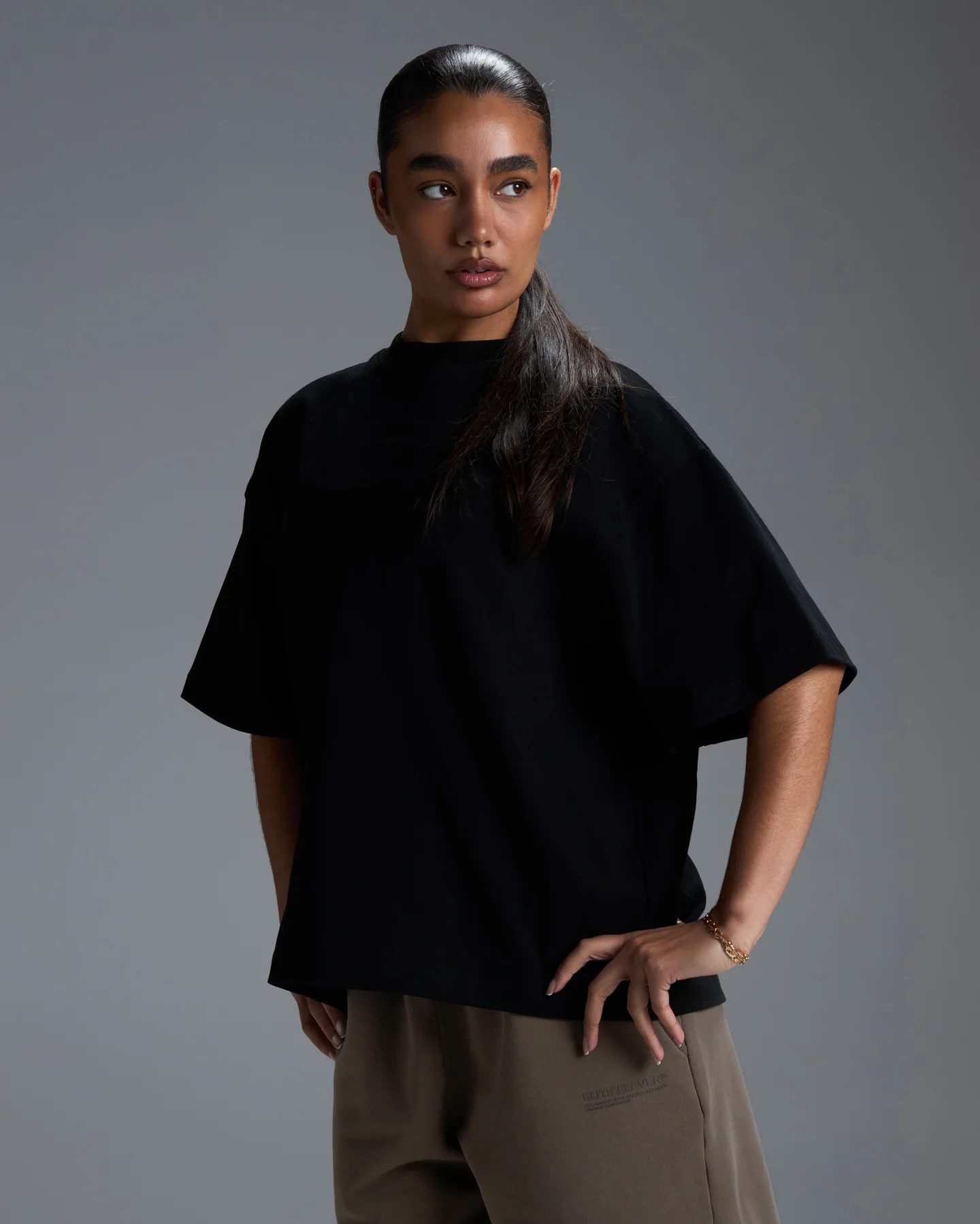 Women's Premium Oversized Cotton Boxy Tee - Black - Image 4